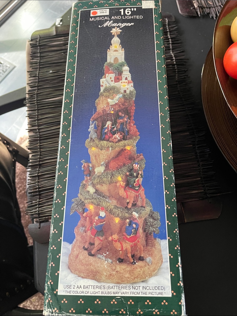 16" Musical and Lighted manger Holiday Decoration - Green/Red